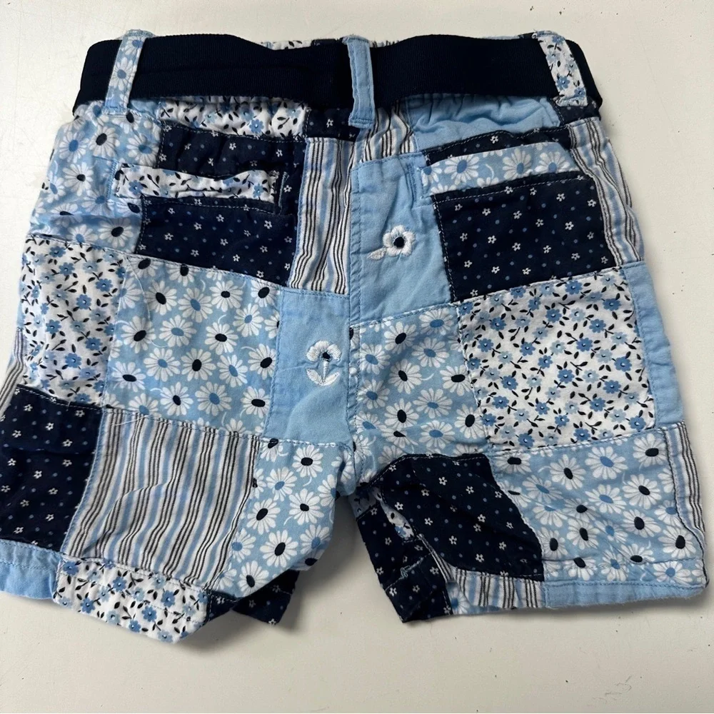 Janie & Jack Floral Patchwork Blue Shorts with belt 6-12m